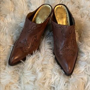BCBG leather uppers slip on mules